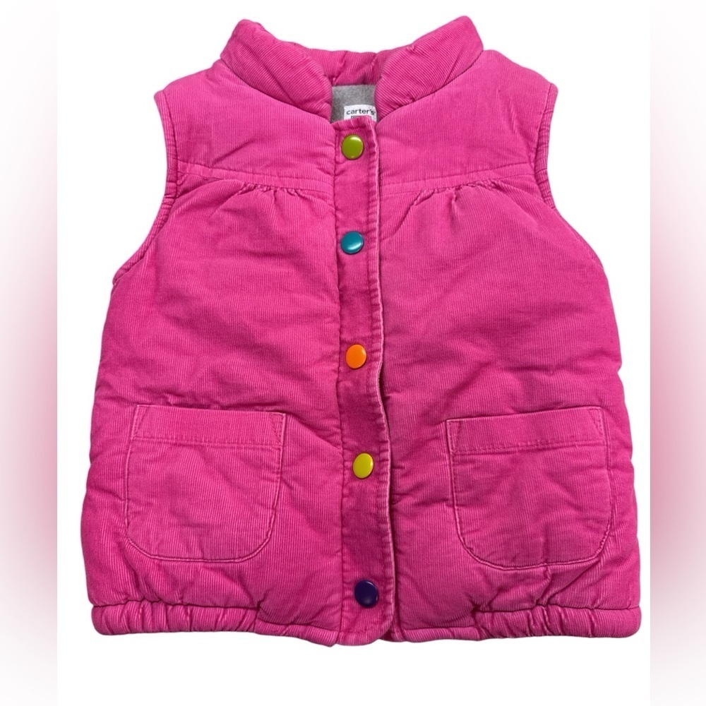 Carters Pink Cotton Corduroy Colorful Snap Front Winter Vest 3T